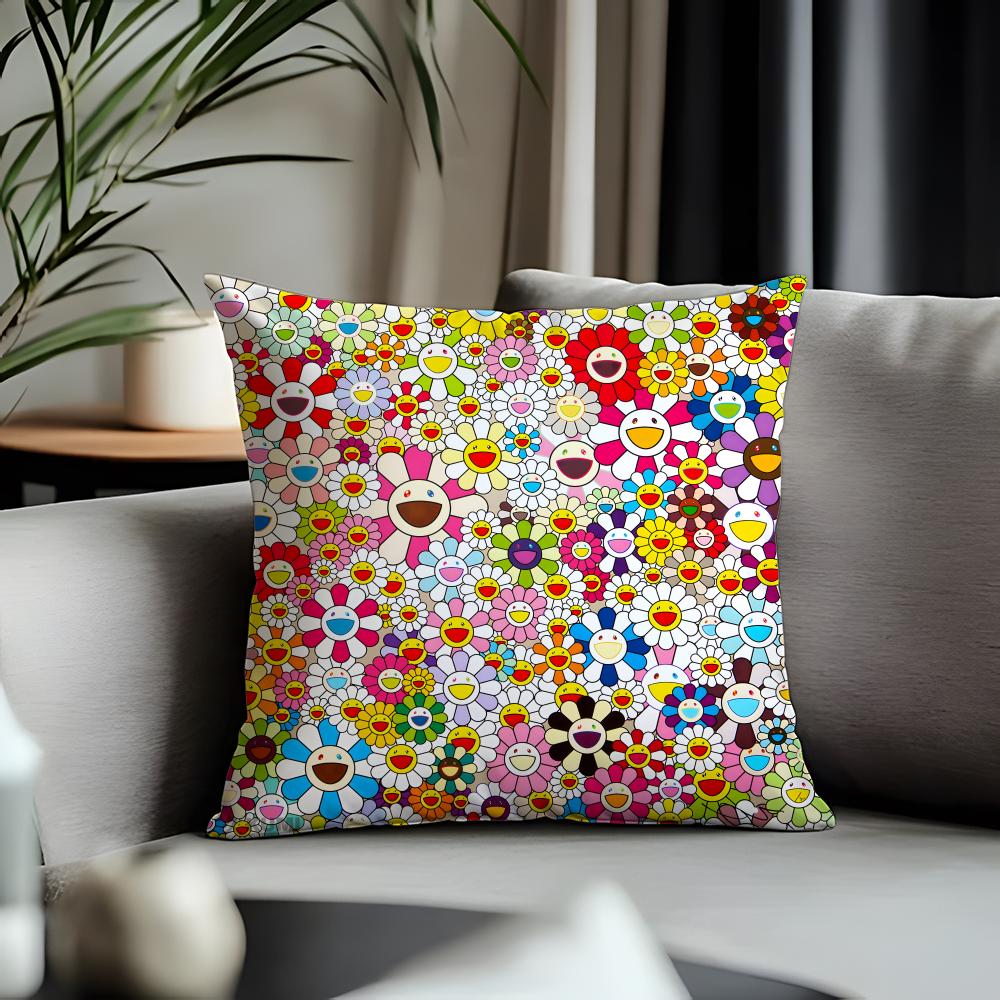 Fashion TTtakashi Murakamiful Cushion Cover Antidustmite Pillowcase Invisible Zipper Silky Short Plush Sofa Cushion Cover