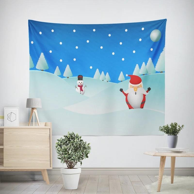 New Year Christmas Snowman Gift Box Pattern Living Room Bedroom Decorative Tapestry