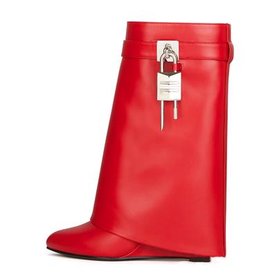Große Fassverschluss-Schnalle Rockkante Ultrahoher Absatz Runde Zehenpartie Lederoberfläche Hoher Absatz Reißverschluss Kurze Schaftstiefel für Damen