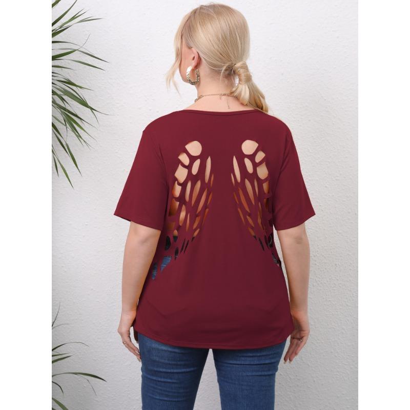 Summer Women's T-shirt Plus Size Hollow Out Casual Top Short Sleeve Casual T-shirt