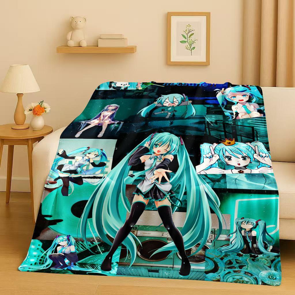 Manta de Franela Kawaii 3D de M MIKU, Dibujo Animado Musical para Niña, Manta de Felpa Ultra Suave y Cálida para Hogar, Dormitorio, Cama, Sofá, Regalo para Niños