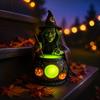 Artesanías de Resina Hechas a Mano Lámpara Caldero de Bruja de Halloween, Adorno de Estatua, Accesorios de Habitación Artísticos Decorativos Espeluznantes Luz para Escritorio Mesa