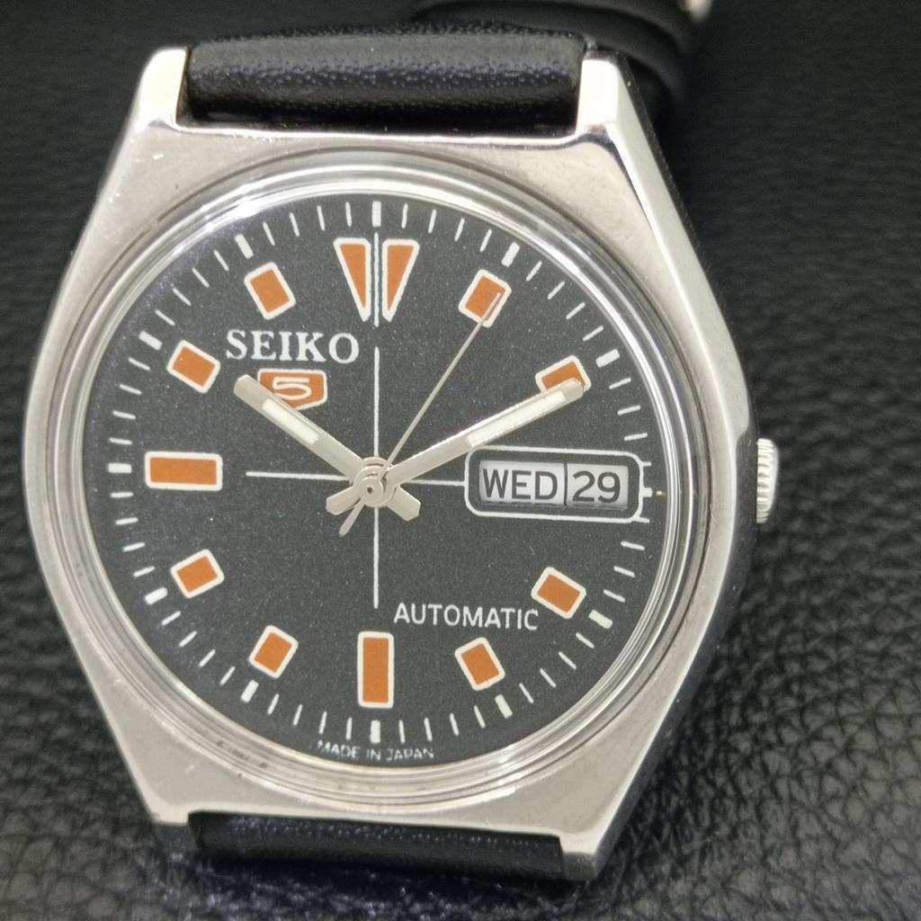 JAPAN 6319A VINTAGE SEIKO 5 AUTOMATIC MENS BLACK COLOR DIAL WATCH A702708-1 R210-a702708