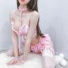 Anime Kawaii Sexy Lingerie Set Women Pink Ruffles Halter Bra Panty Waist Bandage Garter Underwear