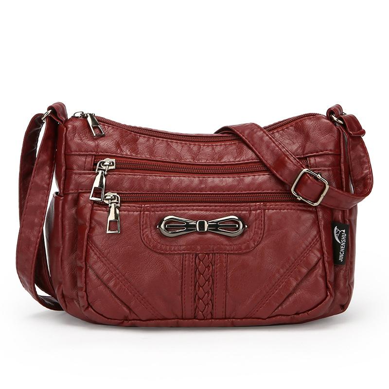 Soft Leather Crossbody Bag Women's Multi-layer Shoulder Bag Middle-aged Mother Bag