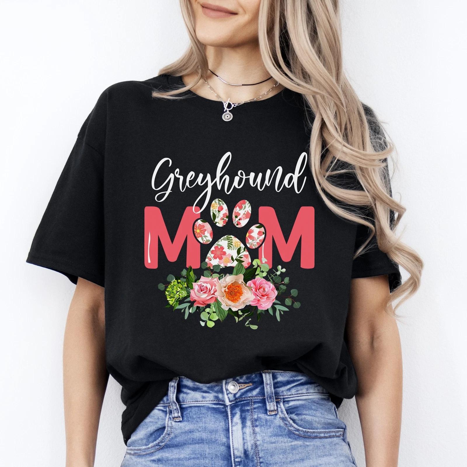 Greyhound Mom T-Shirt gift Flowers Greyhound Dog mama Unisex tee Black Navy Dark 3XL