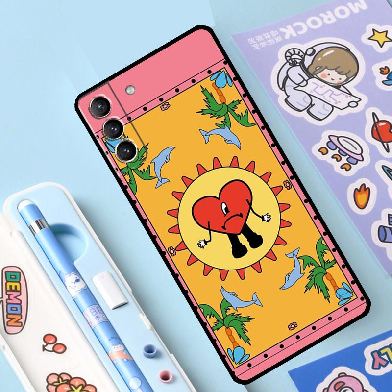 Bad Bunny Herz Regenbogen Farbige Hülle für Samsung Galaxy S23 S22 S21 Ultra S20 FE S9 S10 Note 10 Plus Note 20 Ultra Volle Abdeckung
