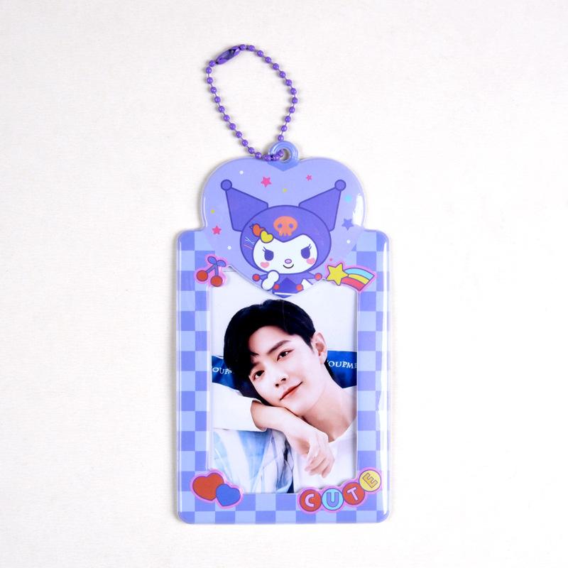 Sanrios Gudetama Keychain with Photo Card Holder Anime Keroppi Tuxedosam Photocard Holder Key Ring Accessory for Bag Backpack