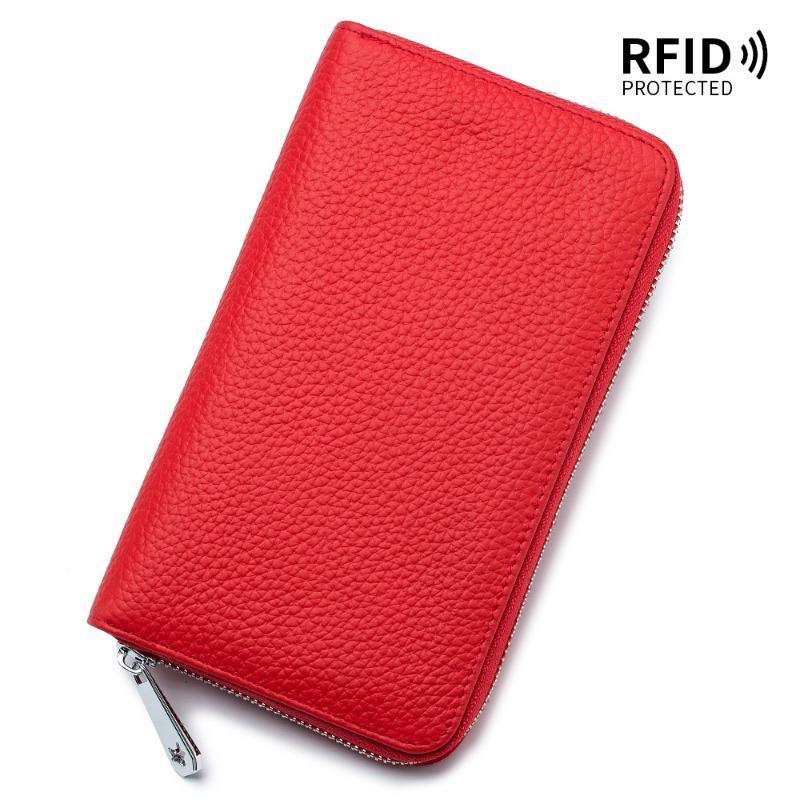 

Passport bag, leather zipper, multi-functional family passbook bag, Japanese style, long female lychee pattern solid color wallet
