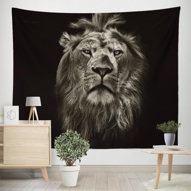 Black Creative Fierce Lion Tiger Wildlife Tapestry Polyester Wall Curtain Background Bedroom Dormitory Decoration Tapestry