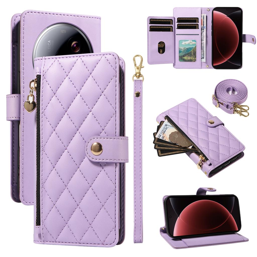For Xiaomi 15 Ultra Wallet Case with Straps,Rhombus Leather Stand Phone Cover