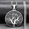 Yoga Tree of Life Pendant Necklaces for Women/Men Stainless Steel Silver Color Retro Chain Necklace Jewelry Collier N7917S02