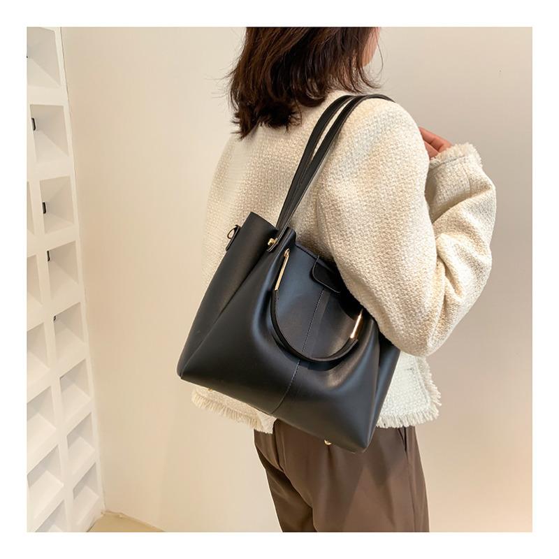 Damen Faux-Leder Eimer Tasche Neu Retro Minimalistisch Große Kapazität Reißverschluss Schulter Handtasche