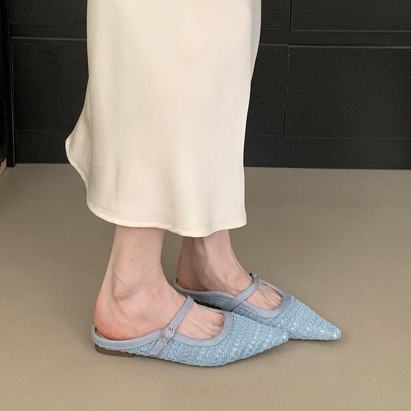 Fashion Fashion Weave Women Flats With Shoes Female Designer Buckle Shallow Footwear Slip On Ladies Flats Mary Janes Shoes Mules