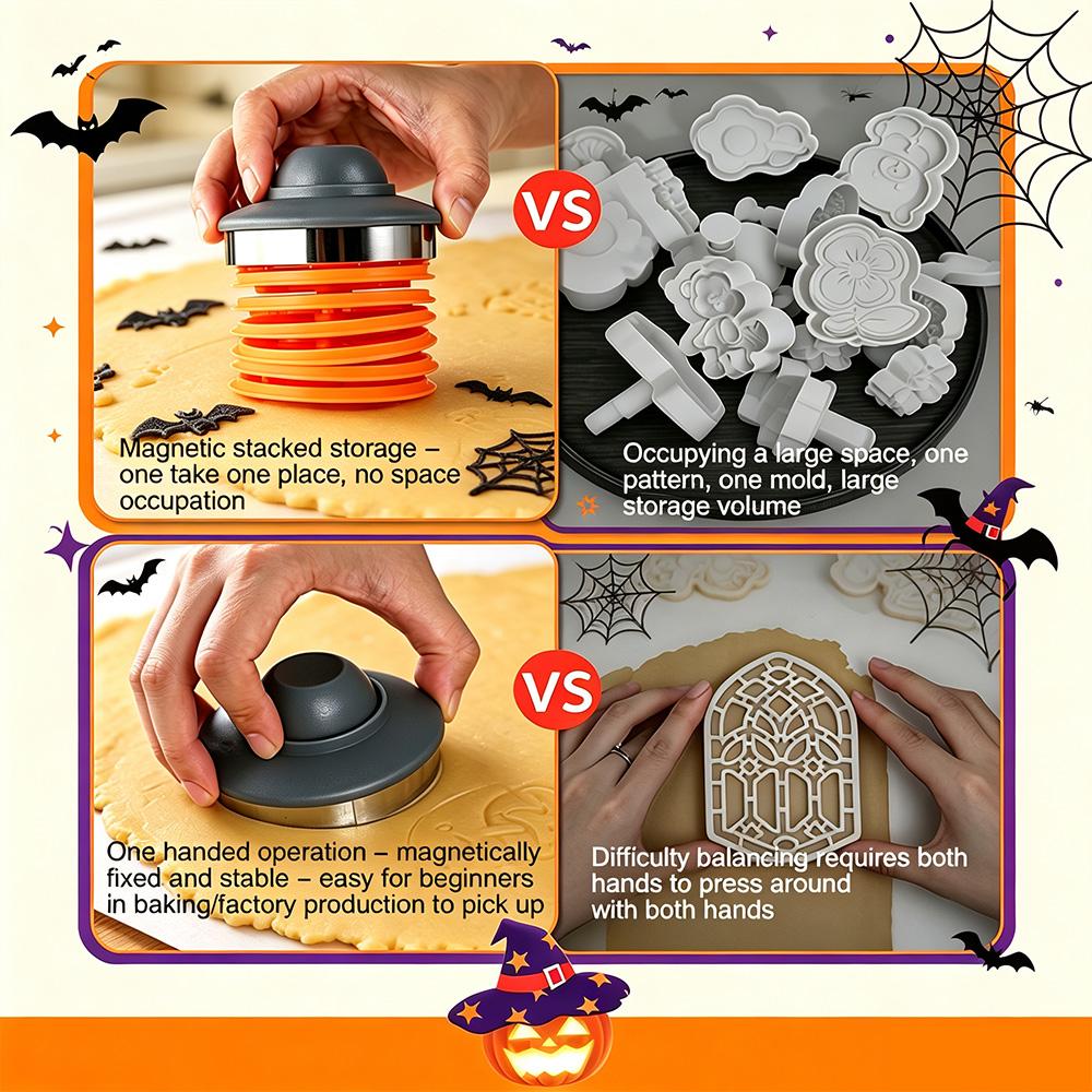 Halloween DIY Baking Molds 8Pcs Magnetic Replaceable Cookie Emboss Stamp Cutters 3D Press Mould for Fondant Biscuits Sugar Craft