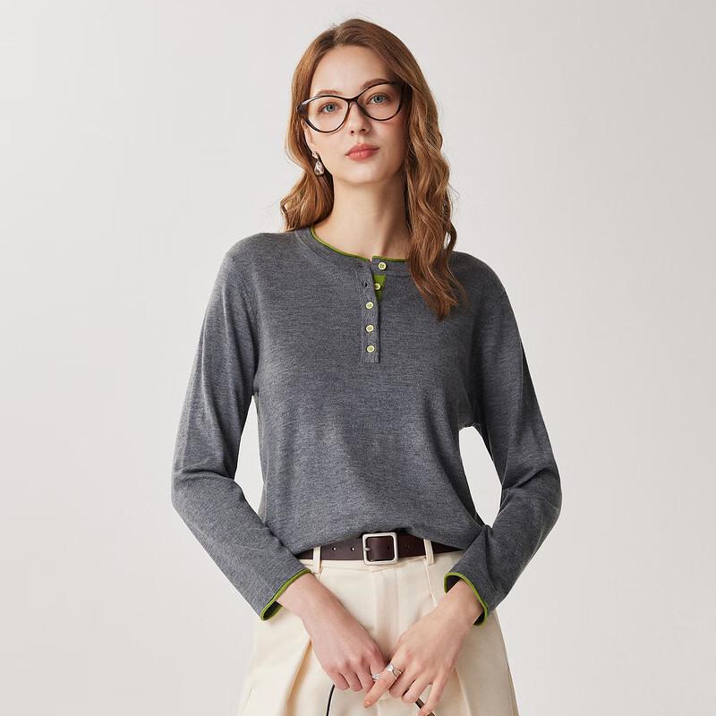 Zhaojun Women's Casual Rolled-Edge Half-Open Knit Wool Blend Sweater