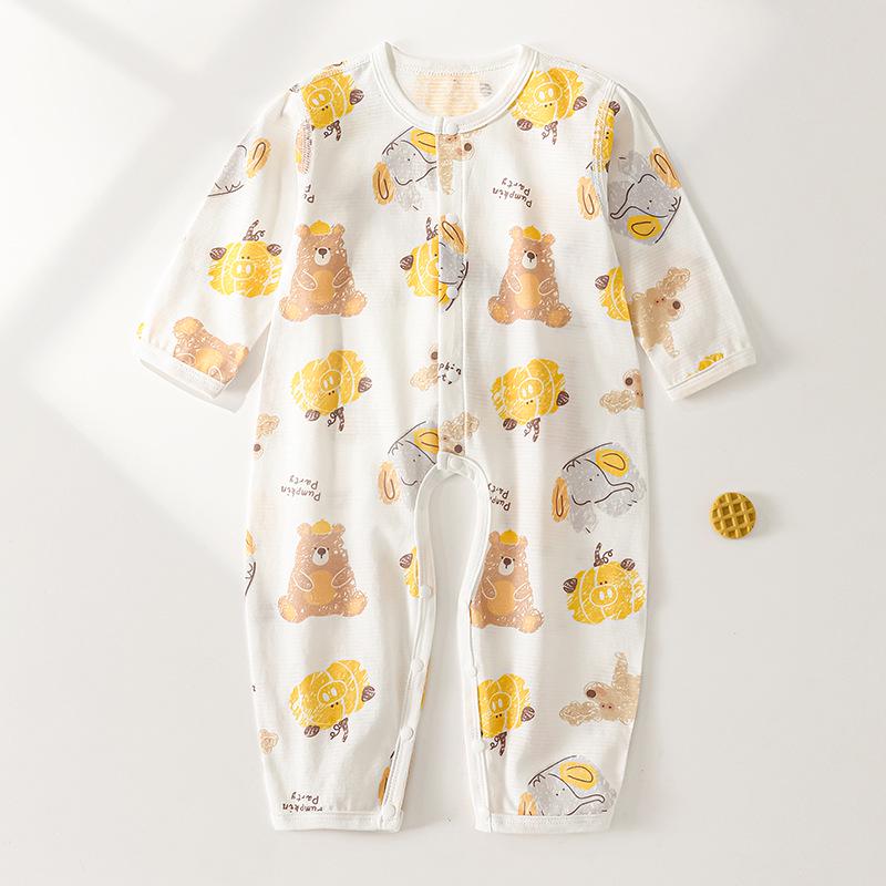 Salopetă cu mânecă lungă din bumbac pur pentru nou-născut: Costum de Aer Condiționat de Primăvară-Vară și Pijama