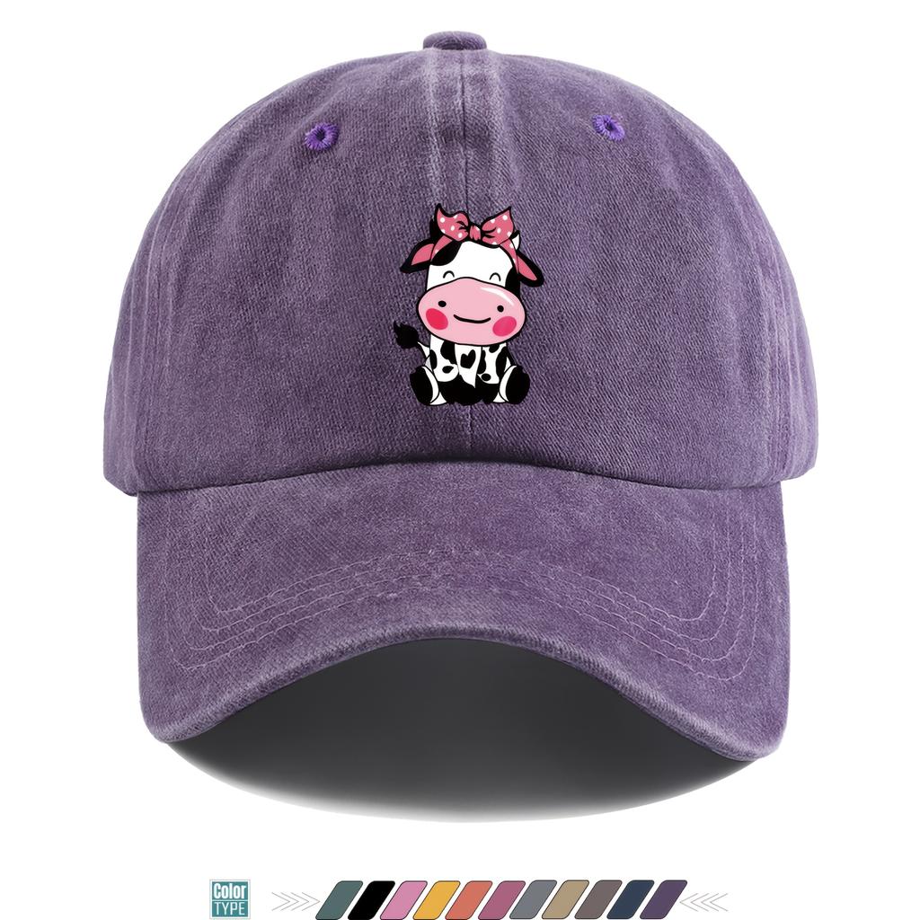 Pc Pink Cow Print Baseball Cap Printed Hat Distressed Vintage HipHop Style Hat Adjustable Size Comfortable Lightweight a