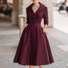 2025 Elegant European & American Women's Waist-Cinched Slimming Formal Long-Sleeved Dress