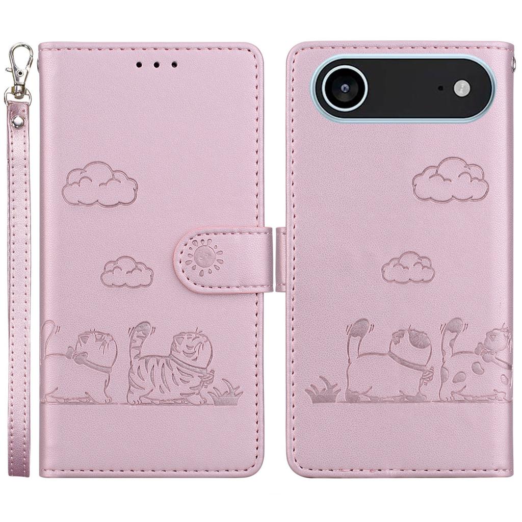 For iPhone 17 Air Case RFID Blocking Kitten Pattern TPU+PU Leather Phone Cover with Wrist Strap