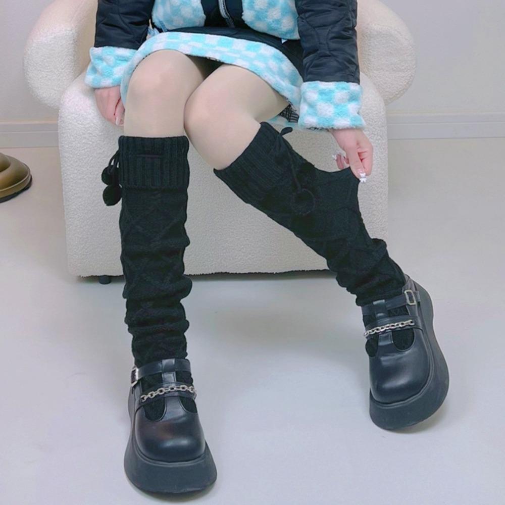 Plush Ball Knee High Stockings Ins Thicken Knitted Stockings Harajuku Long Tube Socks  College