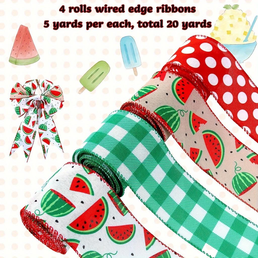 Charming Themed Watermelon Faux Linen Ribbons In Green Checkered Design For Festive Occasions