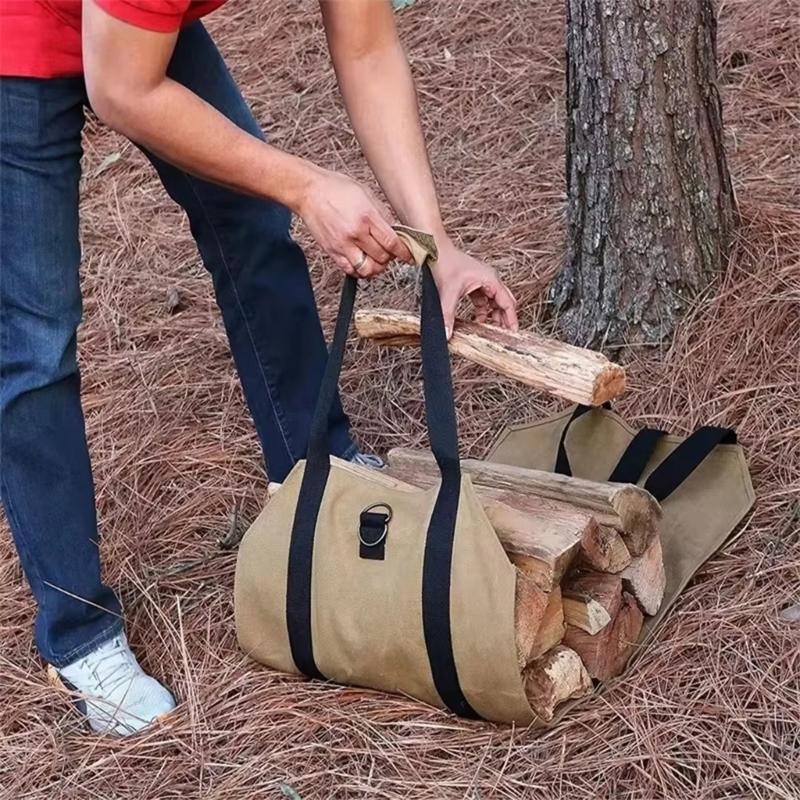 Spacious Outdoor Firewood Bag Waterproofed Oxfords Materials Reinforced Handle Easyly Clean Camping Gear