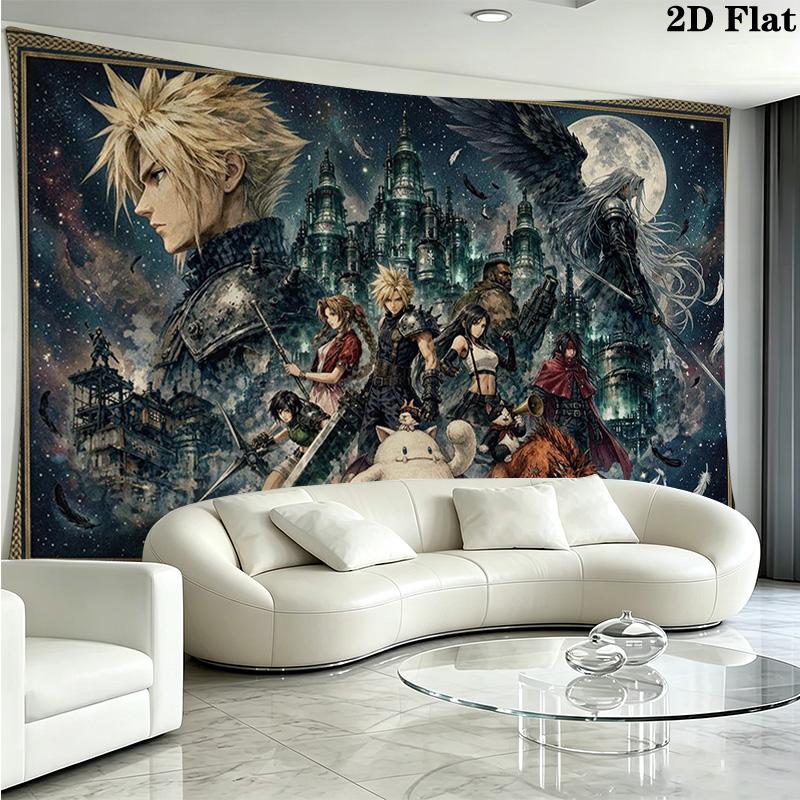 ffvii Game Wall Tapestry Aesthetic Wall Hanging Printed Fabric Blanket Decorative Tapestries for Bedroom Living Room Home Decor