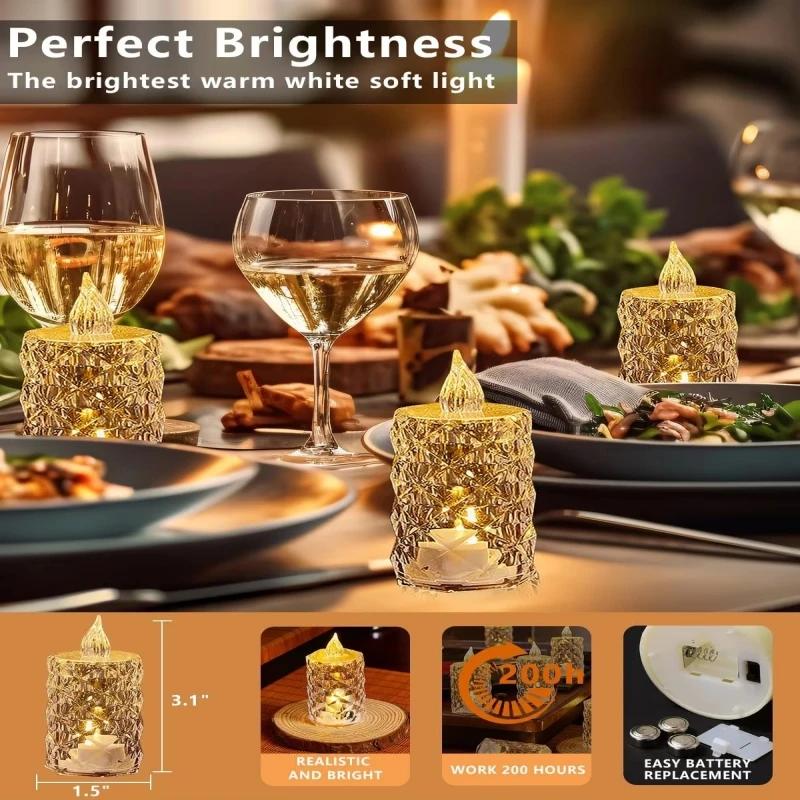 3pcs/Set Crystal Flameless Candle Light Non-Fire Led Electronic Tea Light Flameless Electronic Transparent Crystal Candle Light