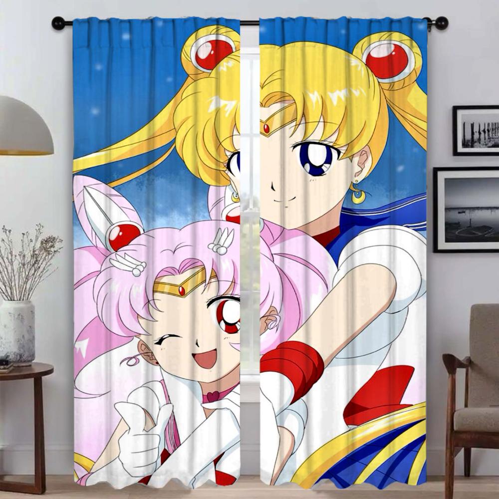SailorS Moon Home Interior Curtains 2 Pieces Elegant Room Curtains for Camera Halloween Decoration Window Curtain Partition