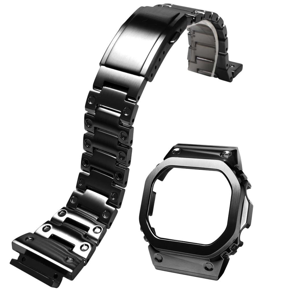 MOD Kit Metal Watch Case, Bezel Band, Strap, 316 Stainless Steel Bracelet, Compatible with Casio and G-SHOCK Men's DW-H5600 (Black Set)