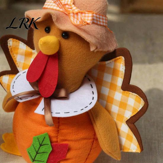 Stuffed Fabric Turkey Thanksgiving Plush Doll, Animal Figurine, Autumn Kitchen Decor Harvest Tabletop Decoration for Home Desktop Tired Tray