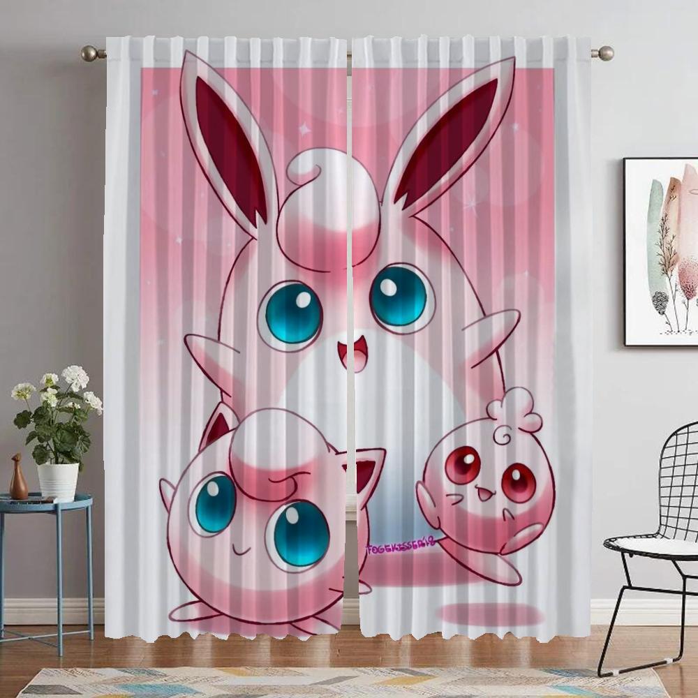 Pikachus Curtains for Living Room Curtain Kitchen Curtains 2 Pieces Halloween Decoration Shades Tulle for Bedroom Partition Home