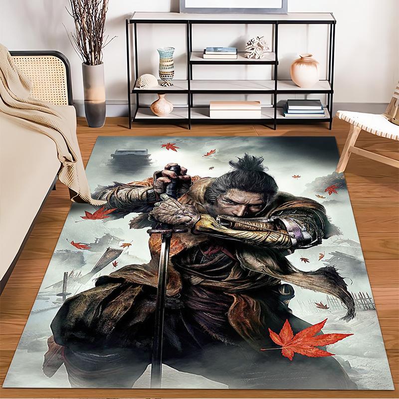 Samurai Warrior Carpet with Autumn Leaves and Epic Fantasy Style Suitable for Use As an Anti-slip for Living Room Bedroom Sofas