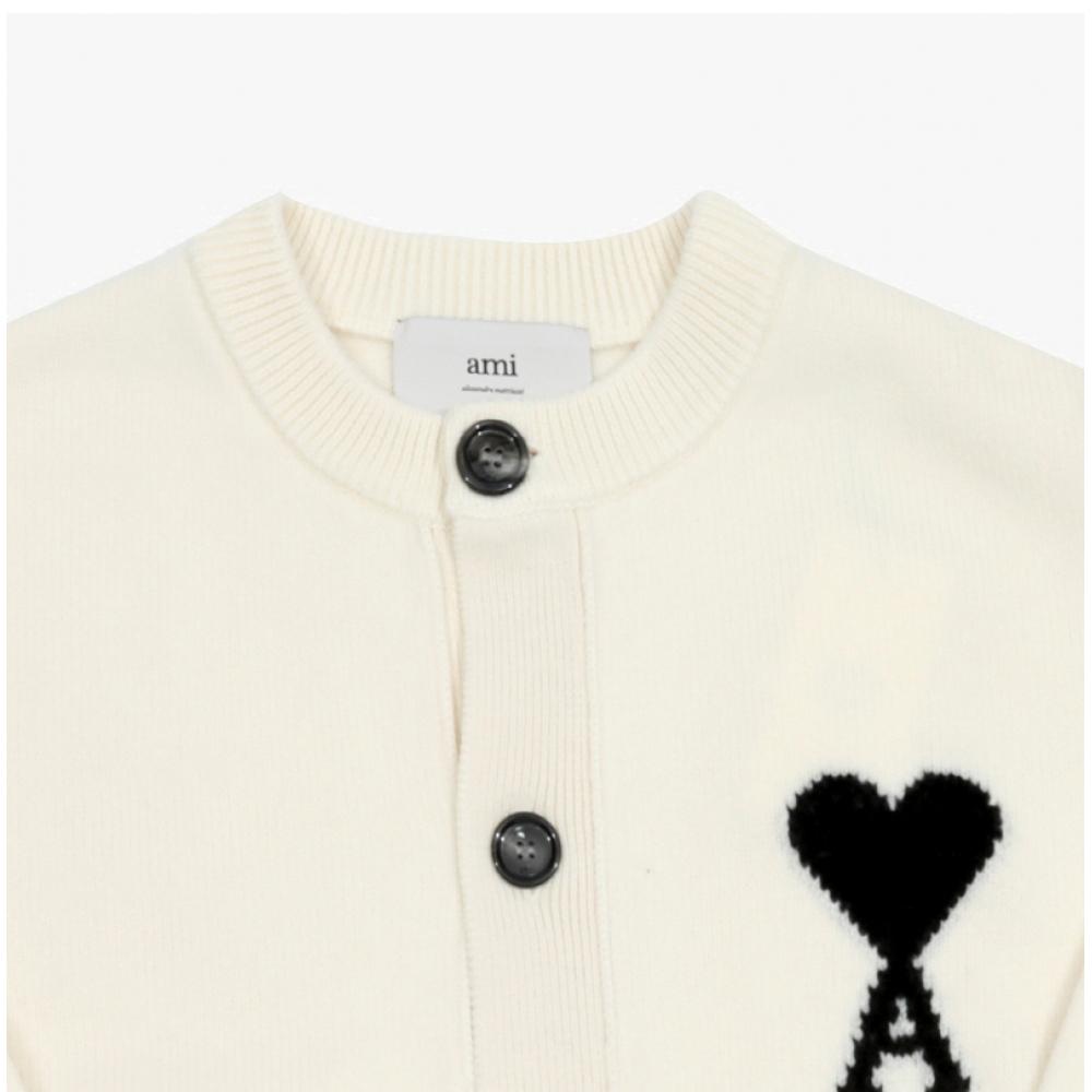 Ami Big Heart Logo Intarsia Cardigan Model Ukc368 018 151