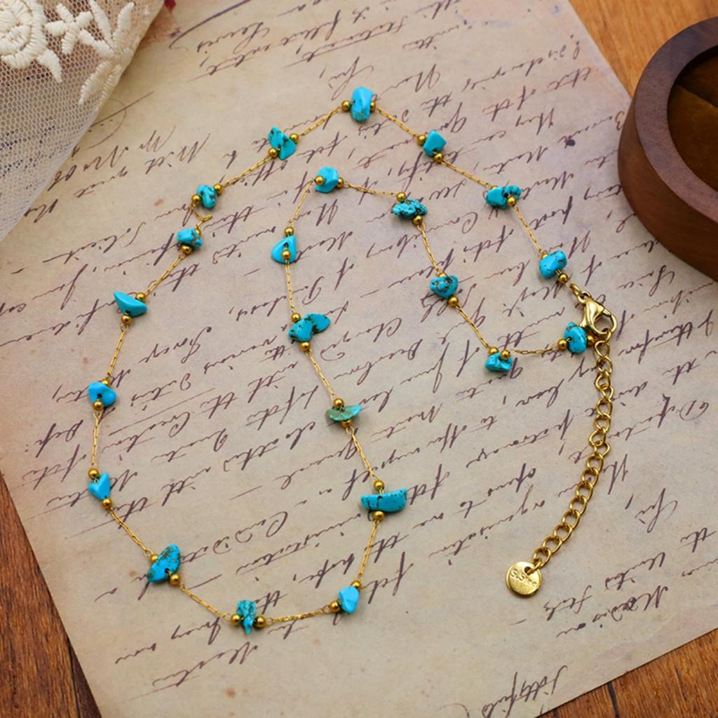 Bohemian Style Necklace For Women Natural Mineral Bead Stainless Steel Necklace Small Niche Design Clavicle Chain Girls Necklace