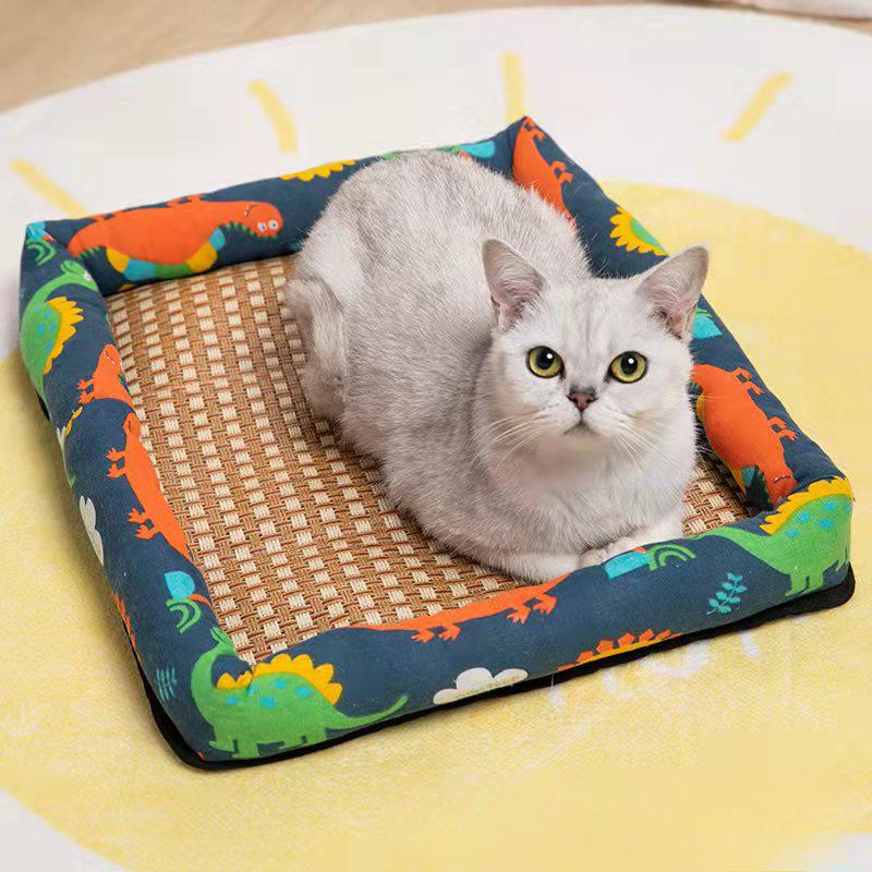 Katzennest Sommer Leinenmatte Nestmatte Kühlend Sommer Hundebett Katzenbett Rattanmatte Quadratisch Kühle Nest Kühlende Liege