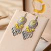 Vintage Ethnic Crystal Bead Leaf Dangle Earrings for Women Silver Color Carved Handmade Earring Female Pediente Bijoux