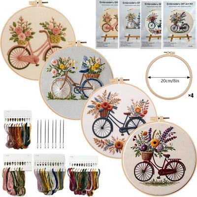 1 kit de broderie florale pour vélo, kit de matériel de point de croix, adapté aux débutants, tutoriel de broderie anglaise, kit de matériel de bricolage pour broderie