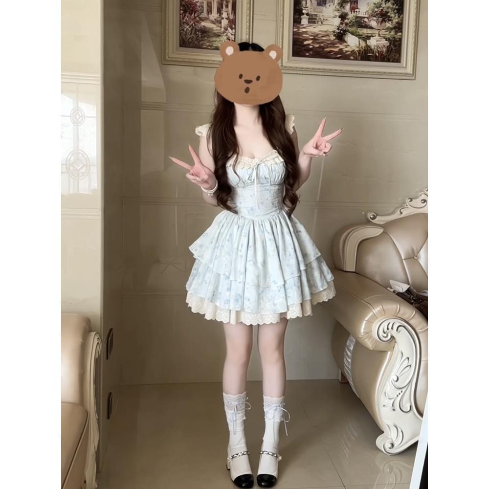 

Маленькое супер огонь платье ниша красивое уникальное талия пышное платье-торт повседневное огромное красивое платье лето XL- (recommended 110-60kg) синий