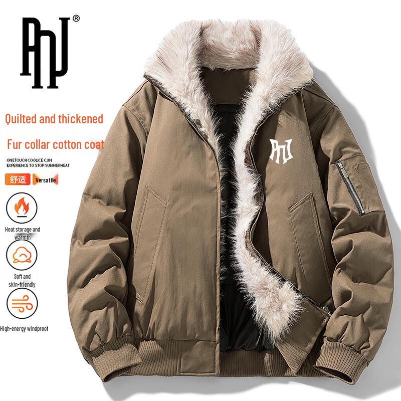 

PNJ Men s American Retro Stand-Collar Fur-Lined Cotton Jacket 3XL