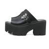 Gdgydh Goth Bat Buckle Mule Sandals for Women Heel Open Toe Thick Platform Summer Shoes Sligbacks Plus Size Black Slip On