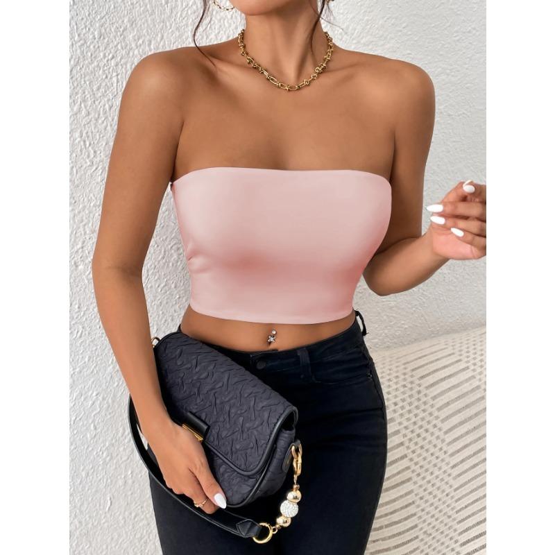 Sexy Bodycon Crop Tube Top, Solid Stretchy Tube Top, Casual Every Day Tops, Women's Clothing