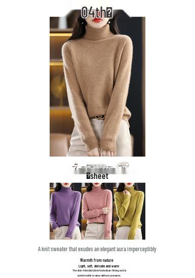 High-Neck Slimming Knit Sweater - Women's Elegant Autumn/Winter Base Layer