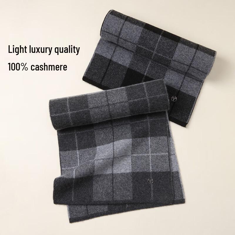 Hengyuanxiang Men's Pure Cashmere Plaid Scarf