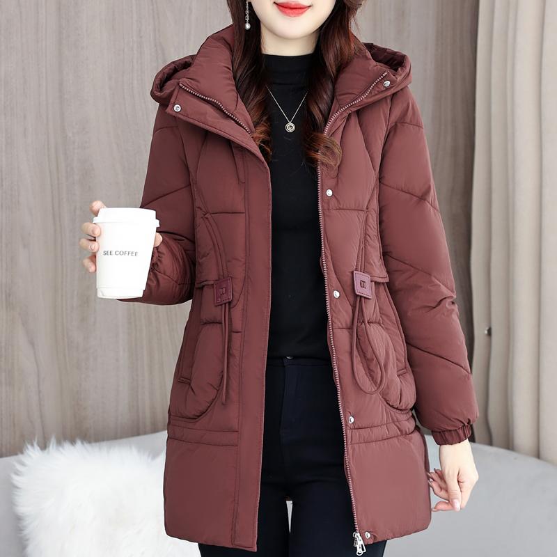 Mulher Longo Parkas Inverno Outerwears Elegante Senhora Jaqueta Com Capuz Casual Solto Grosso Quente Casacos