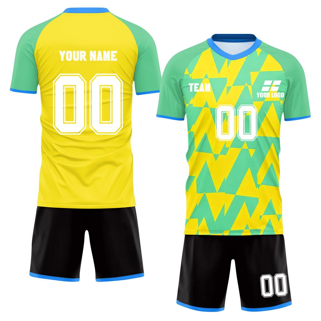 Men's Short Sleeve Two-Piece Soccer Jersey Set Lightweight Breathable Fabric Athletic Sportswear with Graphic Print and Solid Back Design