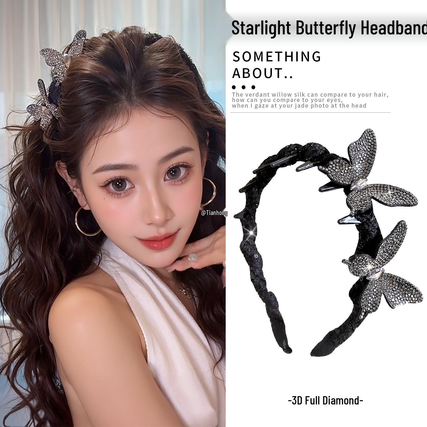 

Ободок для волос с 3D бабочкой и бриллиантами: Элегантный роскошный аксессуар для волос для повседневной носки и умывания лица