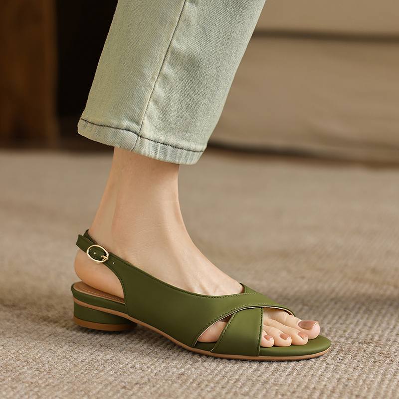 Krazing Pot Microfiber Low Heels Concise Style Buckle Straps European Design Summer Size 43 Size 42 Women Sandals