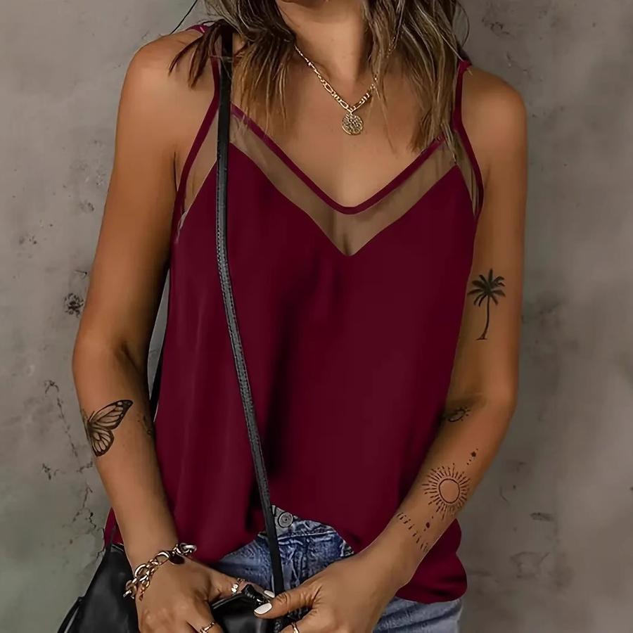 Strappy Backless Sexy Camisole Top for Women, Solid Color V-Neck Summer T-Shirt Cami